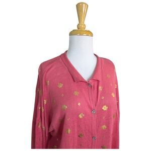 NEW Nic Zoe Summer Shine Coral Gold Linen Blend Cardigan Sweater Womens Large